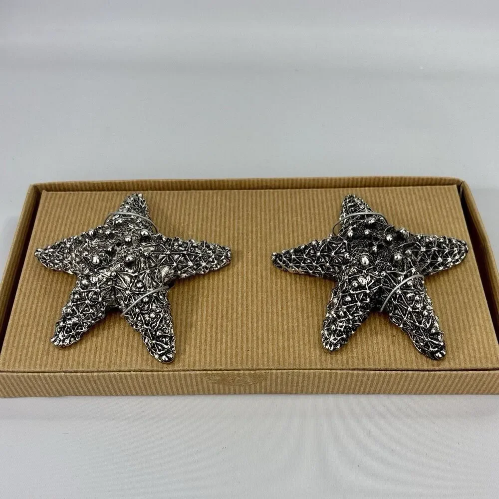 Pottery Barn Silver Starfish Salt & Pepper Shakers - New in Box